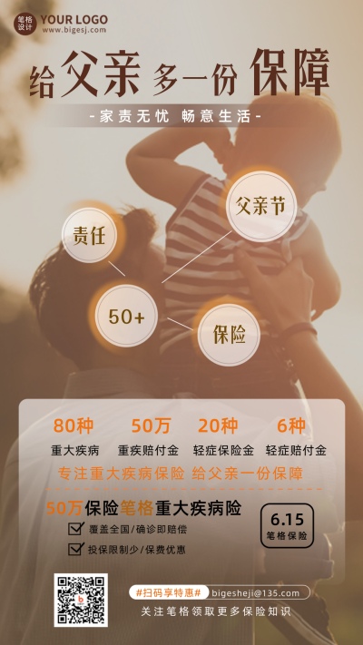 父亲节保险实景促销优惠福利活动手机海报 模板ID：35191