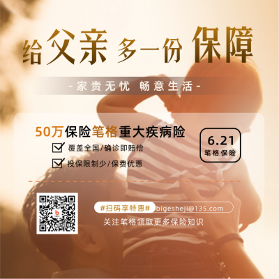 父亲节保险促销优惠福利活动方形海报 模板ID:35204