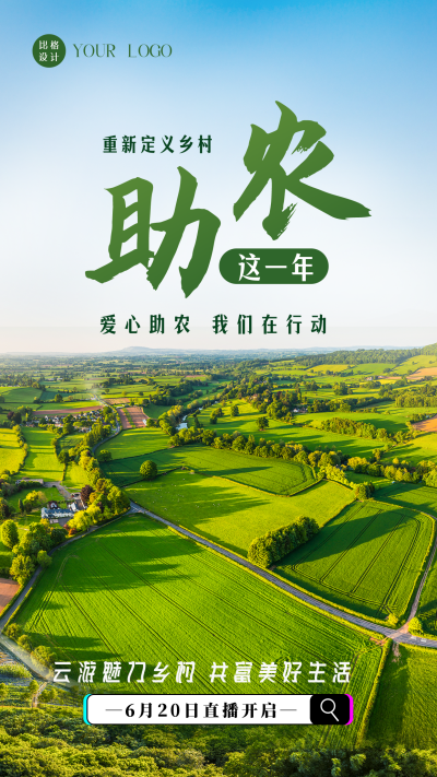 政务推动乡村振兴主题活动助农直播手机海报 模板ID:35691