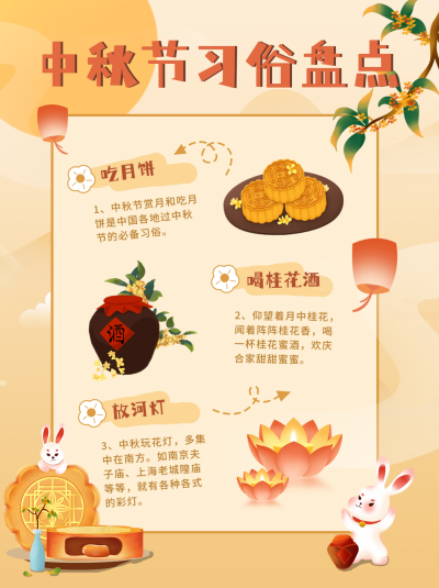 中秋节习俗盘点趣味小红书封面 模板ID：38543