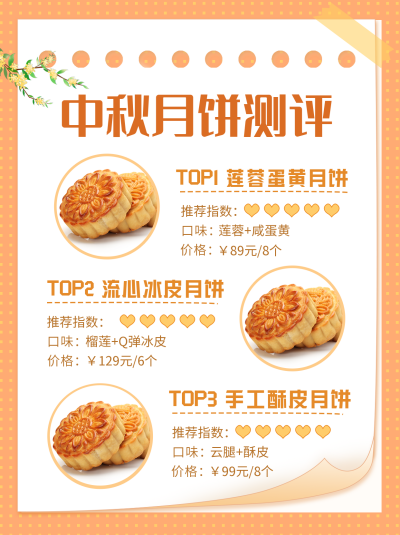 中秋月饼测评小红书封面 模板ID：38580
