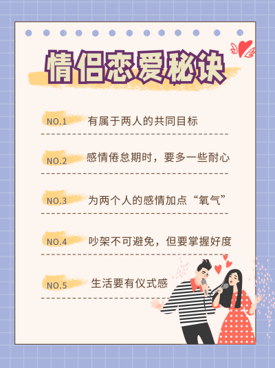蓝色可爱情侣恋爱秘诀分享小红书封面 模板ID：40885