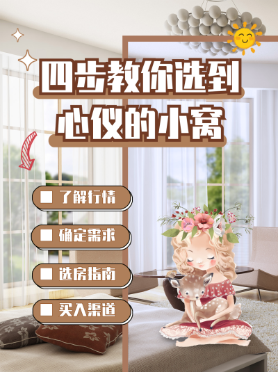 棕色简约实景选房指南攻略小红书封面 模板ID:40901