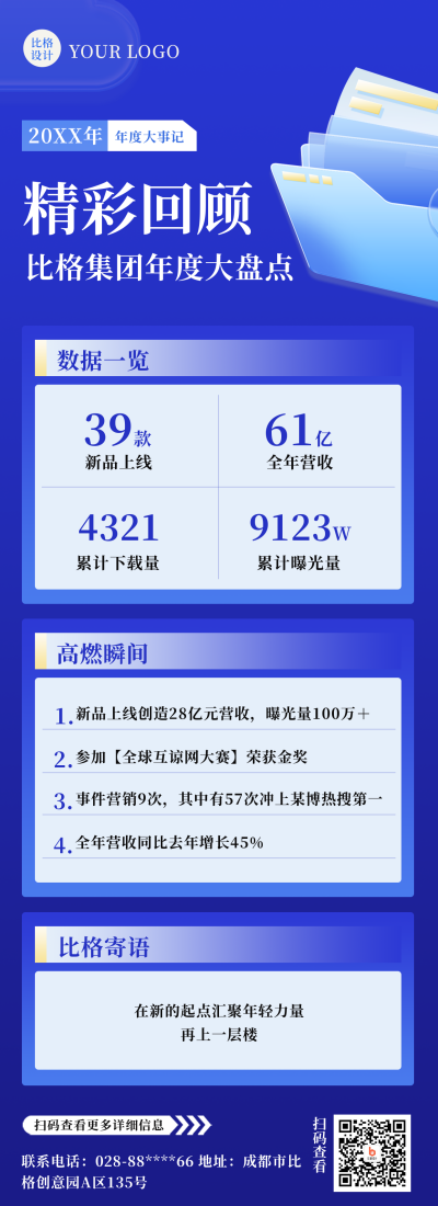 年度工作商务回顾盘点长图海报 模板ID:41086