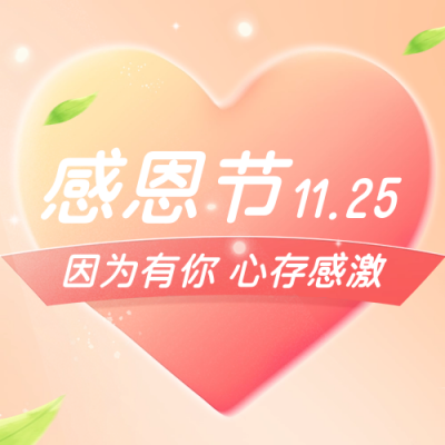 感恩节粉色爱心公众号次图 模板ID：41651