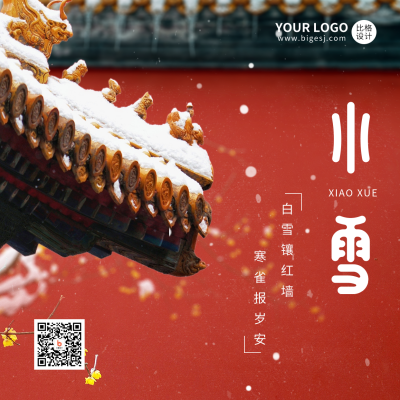 小雪节气红墙实景方形海报 模板ID：41938