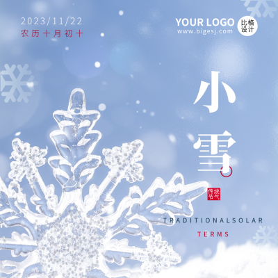 小雪雪花冰晶实景方形海报 模板ID：41942