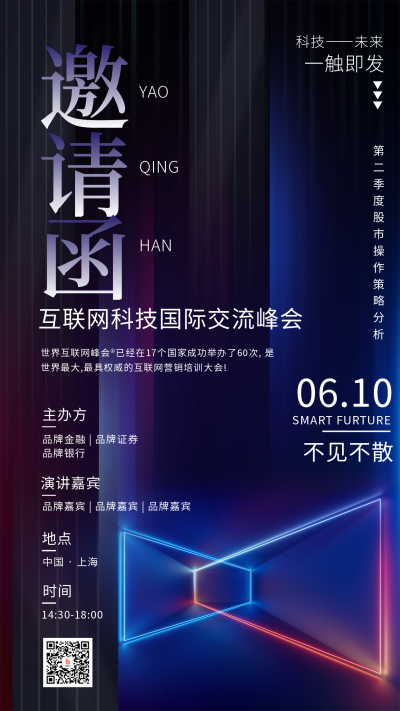 互联网科技峰会邀请函手机海报 模板ID:42205
