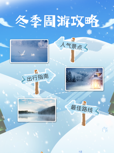 冬季旅游出行攻略小红书封面 模板ID：42902