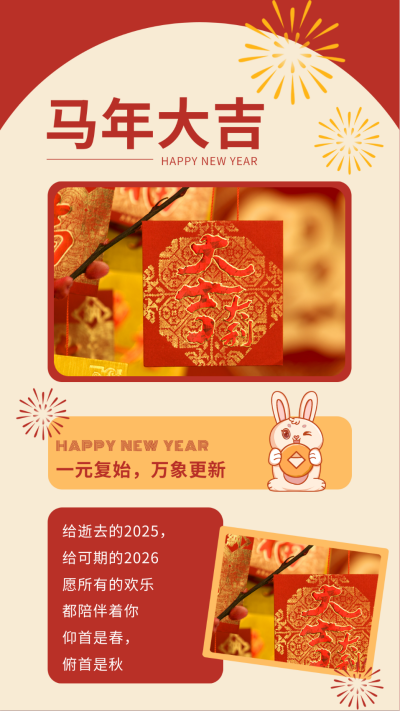 新年元旦跨年烟花兔子竖版配图 模板ID：43677