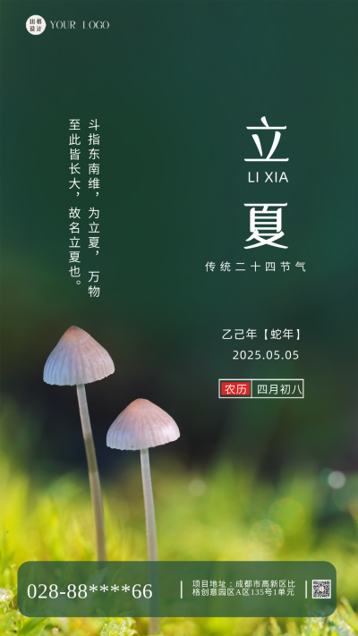 绿色简约实景风立夏手机海报 模板ID：43779