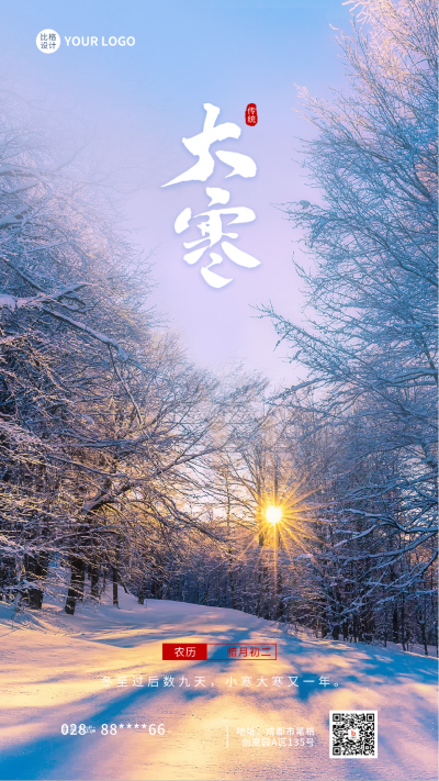 大寒节气实景手机海报 模板ID:44593