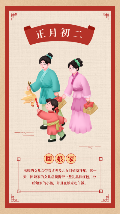 正月初二回娘家手机海报 模板ID：45155