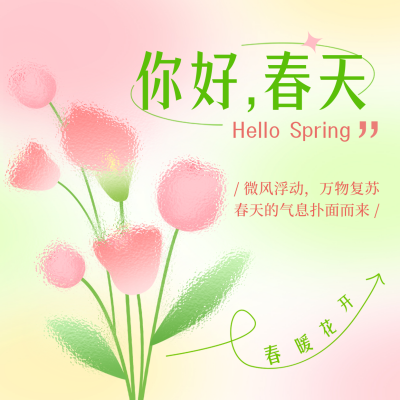 你好春天弥散风方形海报 模板ID：45767