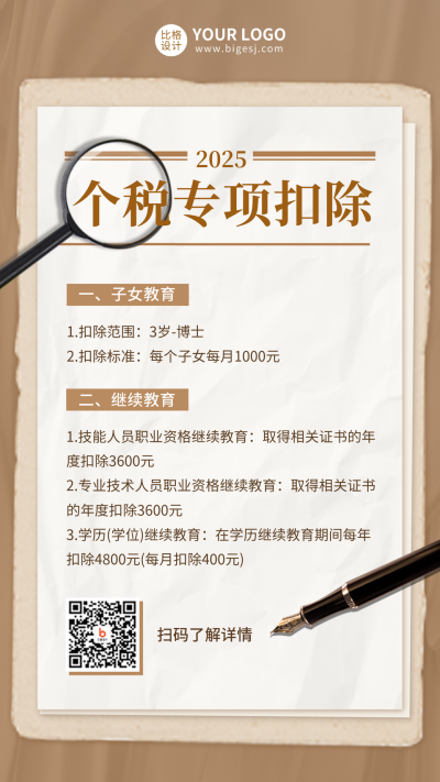 个税专项扣除政策手机海报 模板ID：45874