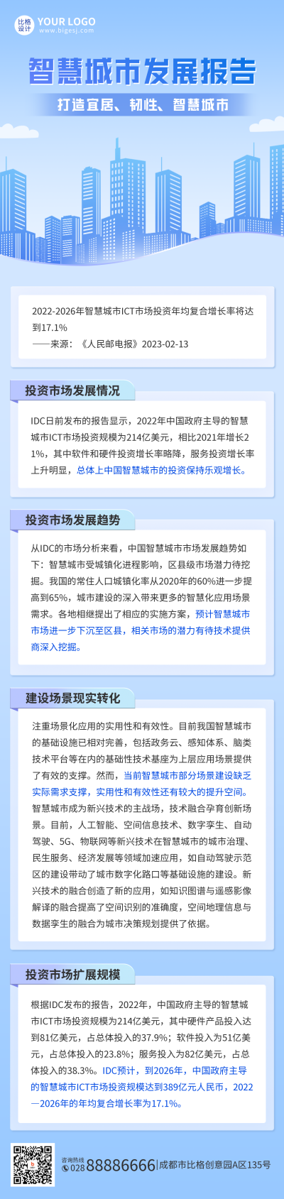 智慧城市发展报告长图海报 模板ID：46821