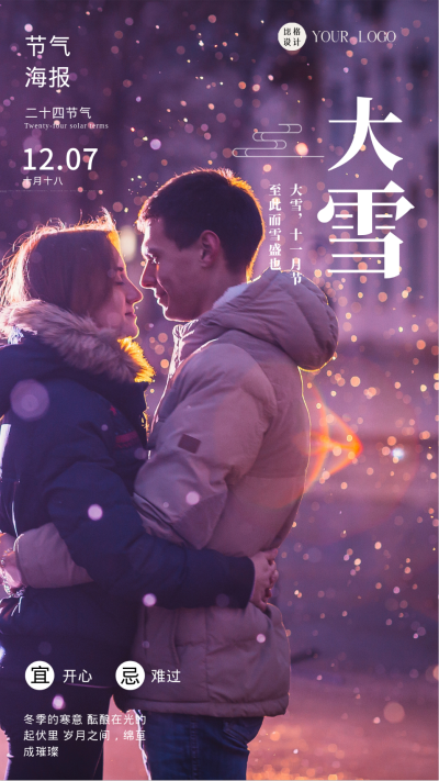 黑色简约实景大雪节气手机海报 模板ID:47026