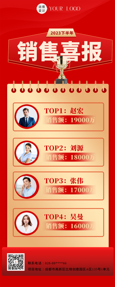 红色简约风销售喜报长图海报 模板ID:47077