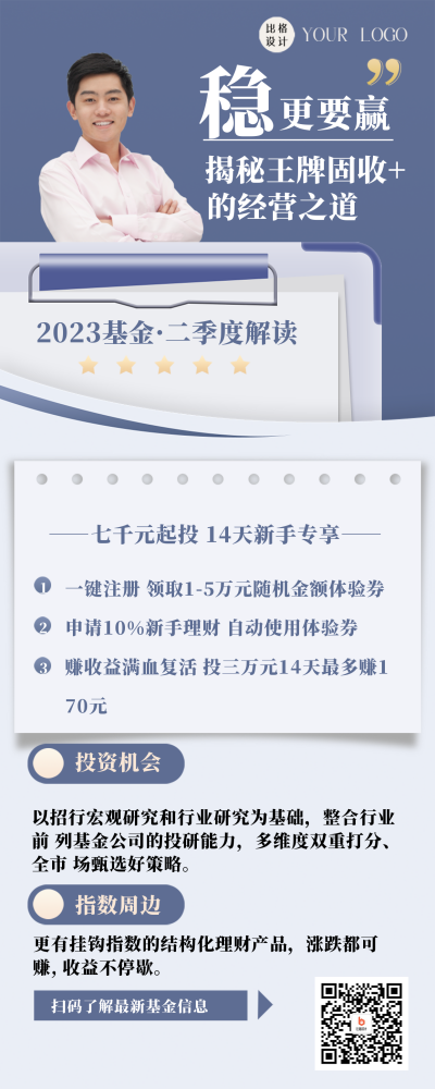 蓝色商务风理财产品宣传长图海报 模板ID:47091