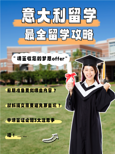 蓝色简约实景意大利留学攻略小红书封面 模板ID：47220