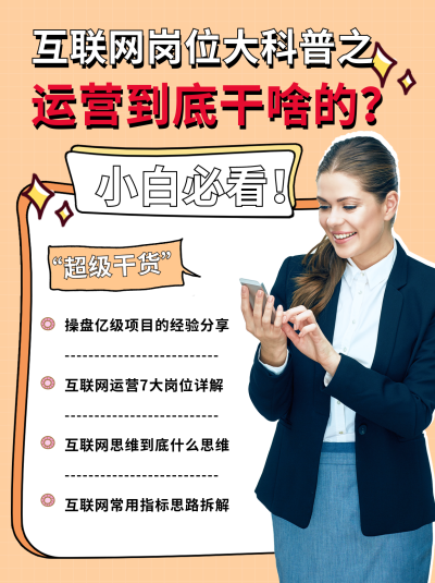 黄色简约风互联网运营揭秘小红书封面 模板ID:47224