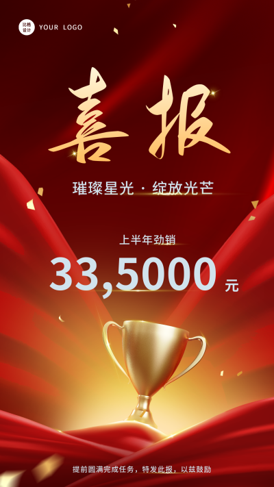 红色简约风销售战绩喜报手机海报 模板ID:48834
