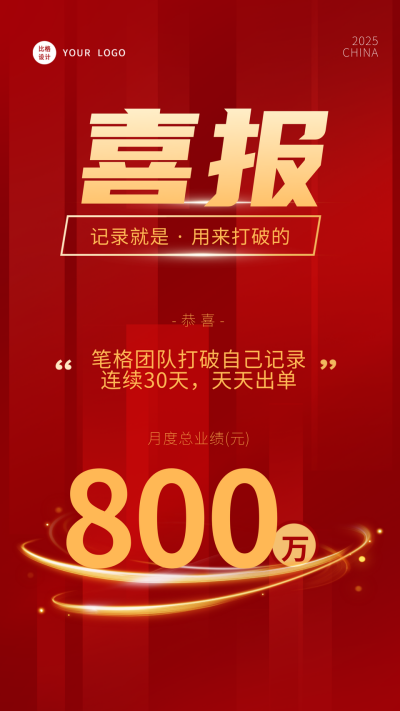 红色简约风销售战绩喜报手机海报 模板ID:48837