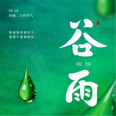 中国传统二十四节气谷雨雨水方形海报 模板ID：49532