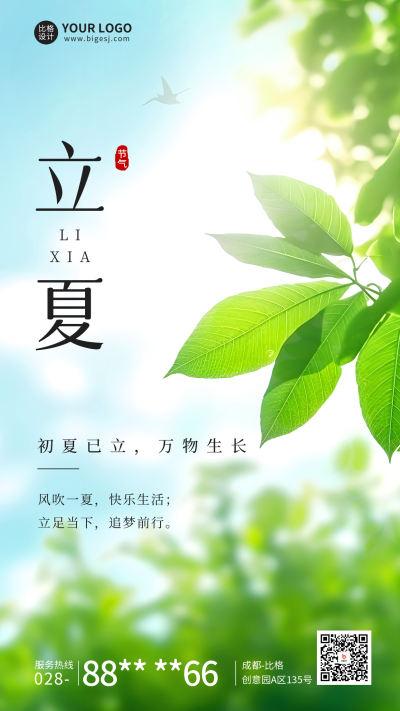 立夏节气小清新实景手机海报 模板ID:50111