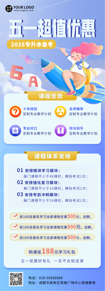 五一劳动节课程辅导培训长图海报 模板ID:50468