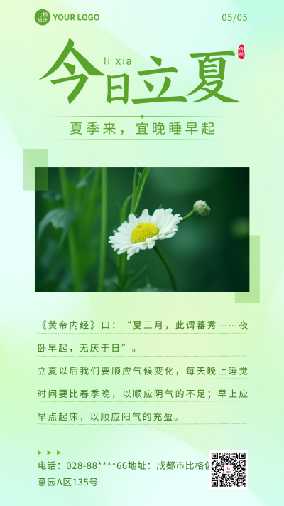 立夏节气知识科普实景手机海报 模板ID:50634