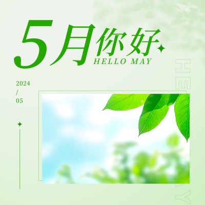 五月你好清新实景日签方形海报 模板ID：50681