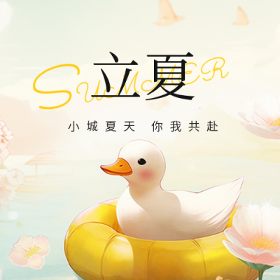 夏季立夏节气莲花鸭子漫画二十四节气公众号封面次图 模板ID：50717