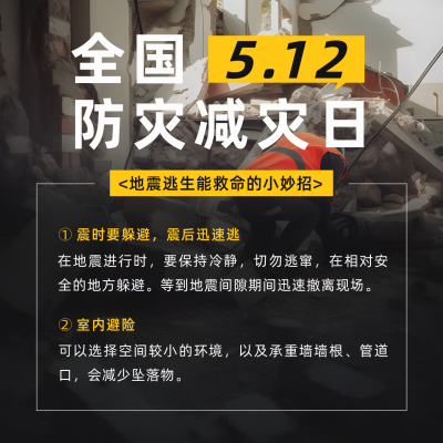 防灾减灾日宣传地震逃生指南方形海报 模板ID：51291