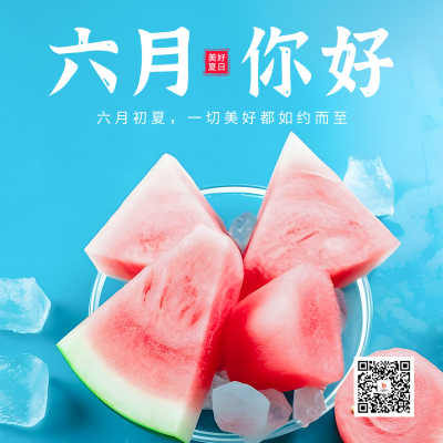 六月你好西瓜实景方形海报 模板ID：51944