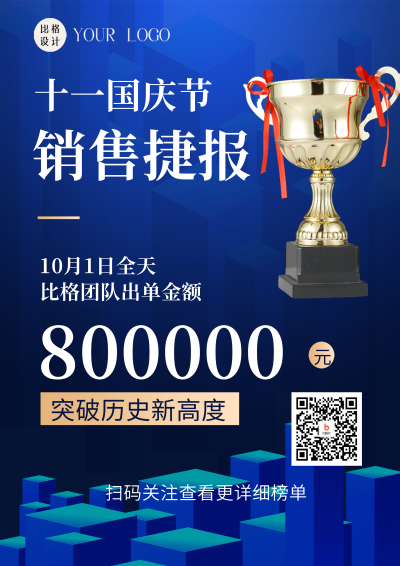 蓝色科技风销售战报DM宣传单 模板ID:52674