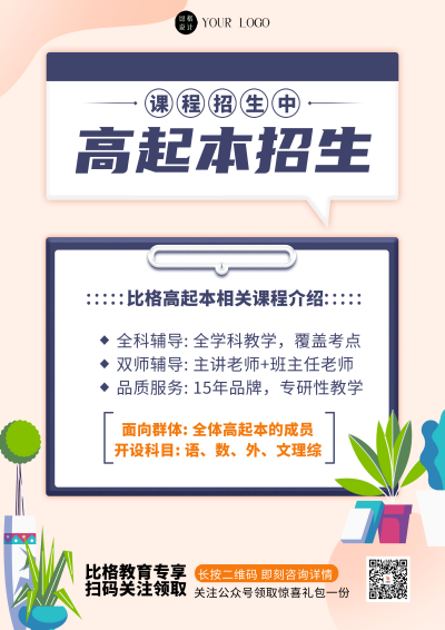 黄色简约风课程招生DM印刷宣传单 模板ID:53210