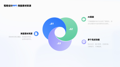 三项圆弧并列关系渐变PPT单页 模板ID：53589