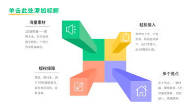 彩色立体图形四项并列关系式PPT单页 模板ID：54305