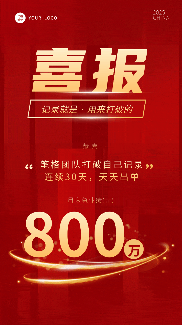 简约大气喜庆商务喜报动态手机海报 模板ID：54858
