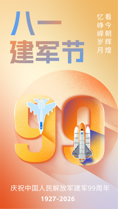 黄色简约建军节宣传手机海报 模板ID：55323
