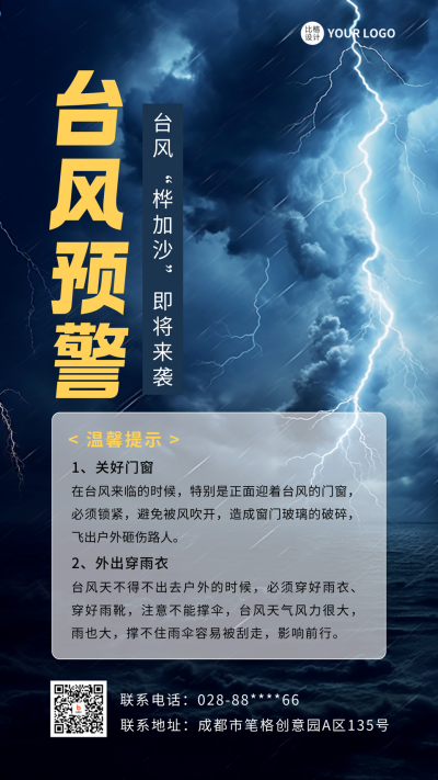 台风“杜苏芮”预警海报 模板ID：55867