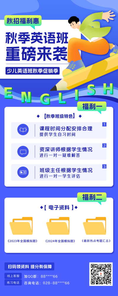 少儿英语课程介绍长图海报 模板ID：55919