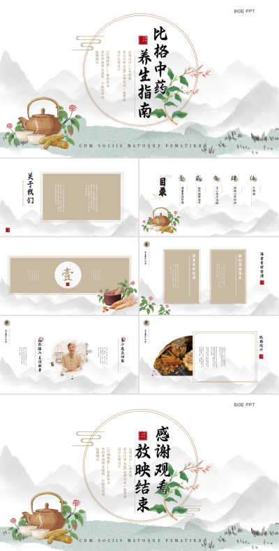 中药养生知识宣传PPT 模板ID：56801