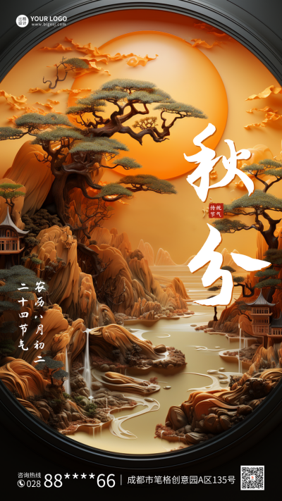 秋分节气大气祝福海报 模板ID:57723