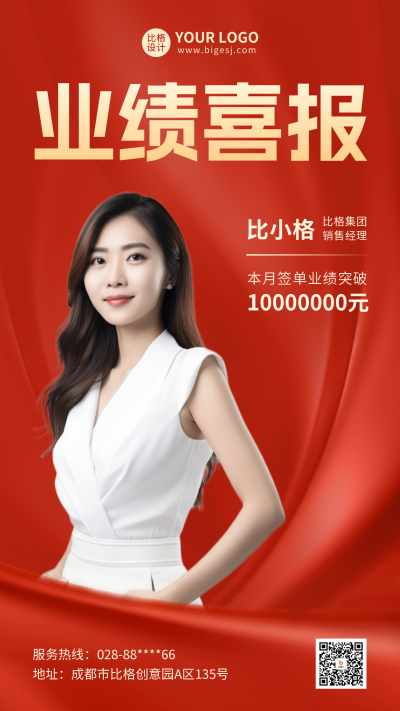 业绩喜报表彰海报 模板ID：58004