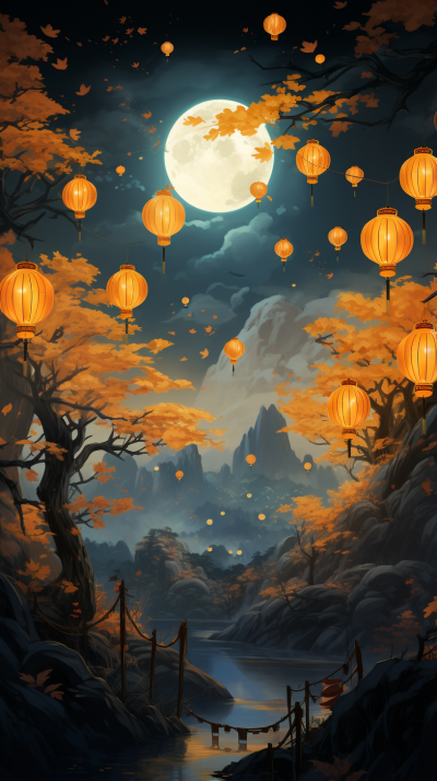 中秋夜景手机壁纸 模板ID：58085