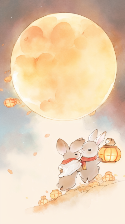 中秋节月兔手机壁纸 模板ID：58089