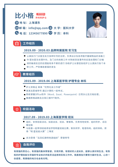 外科护士求职简历 模板ID：59201