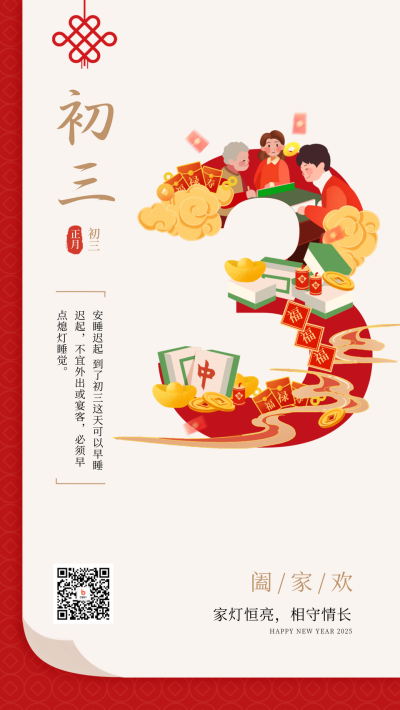 新年正月初三宣传海报 模板ID：62160